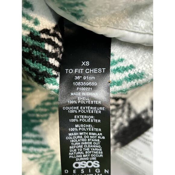 ASOS plaid Shacket Womens XS Green White Fuzzy Full Zip Pockets Oversized NEW - Picture 5 of 8